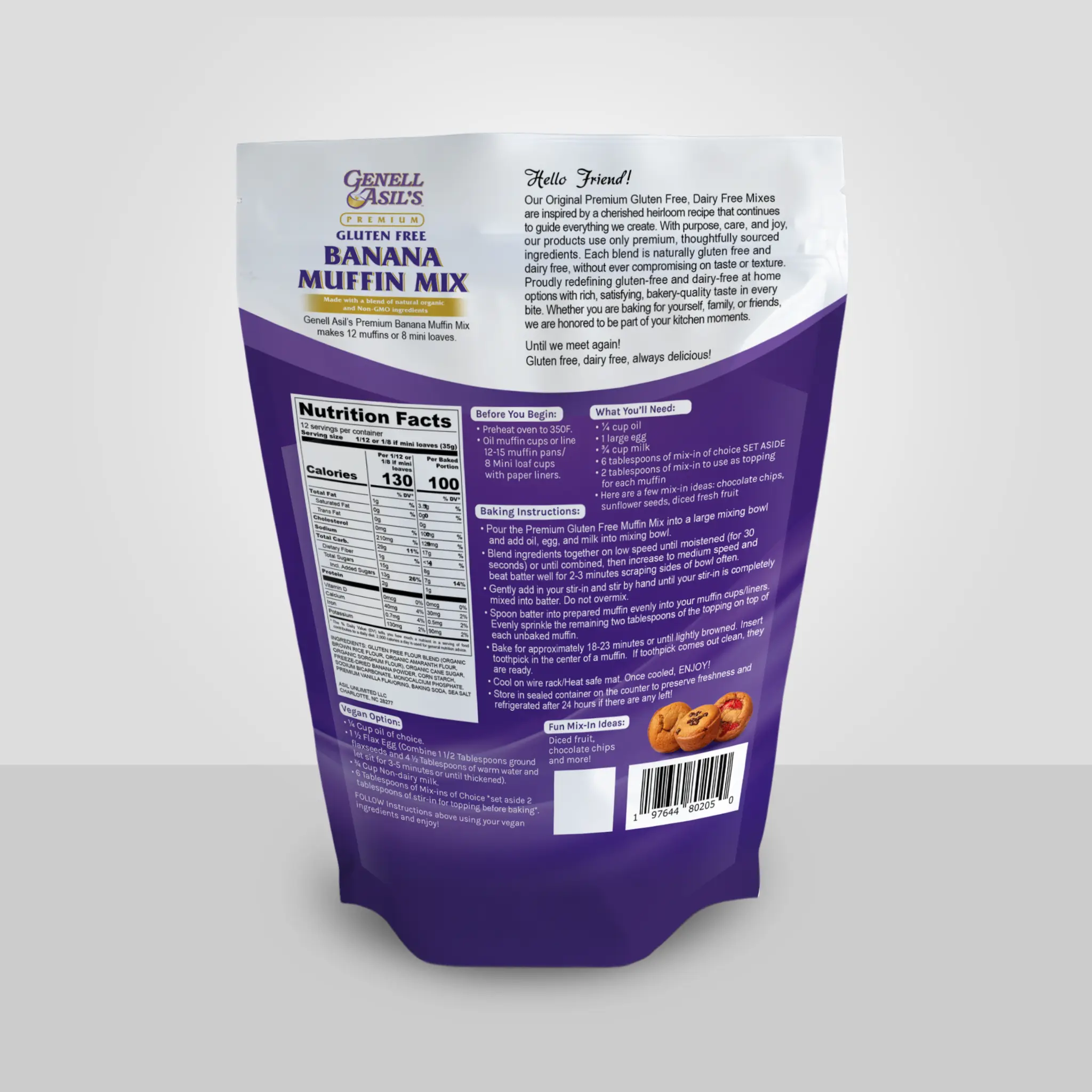 Gluten Free Banana Muffin Mix - Back of Package