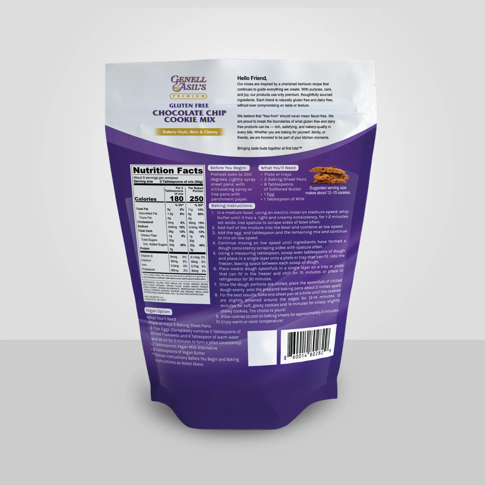 Gluten Free Chocolate Chip Cookie Mix - Back of Package