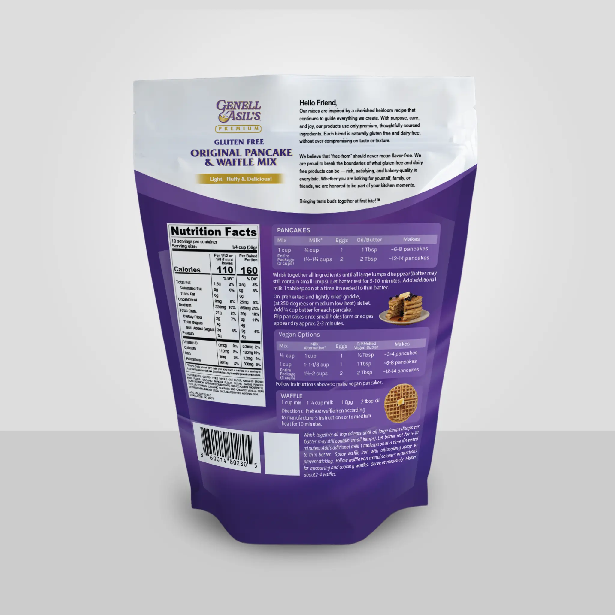 Gluten Free Original Pancake and Waffle Mix - Back of Package